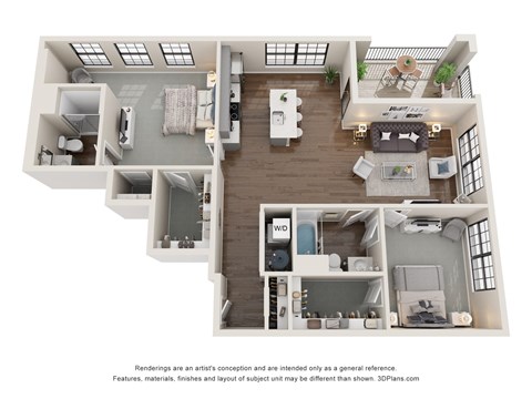 The Parasol 2 Bedroom Apartment Floor Plan at Residences at Topiary Park